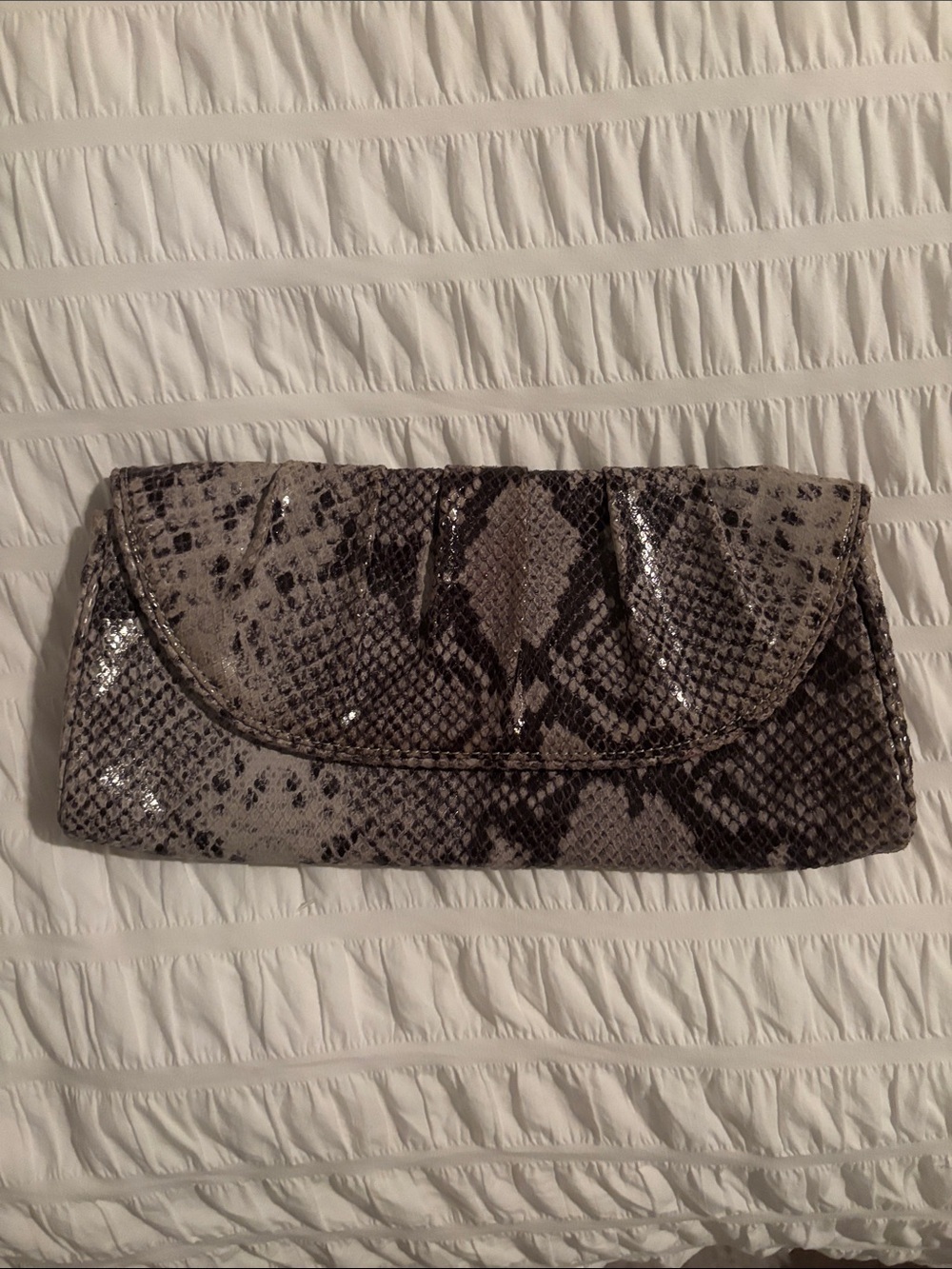 Banana Republic Leather Gathered Gray Snake-Print Envelope Clutch
